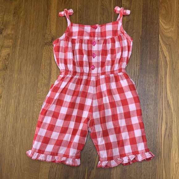 MONSOON Baby Girls Romper 3-6 Embroidered Red & White Checks Infant Playsuit - Picture 2 of 7